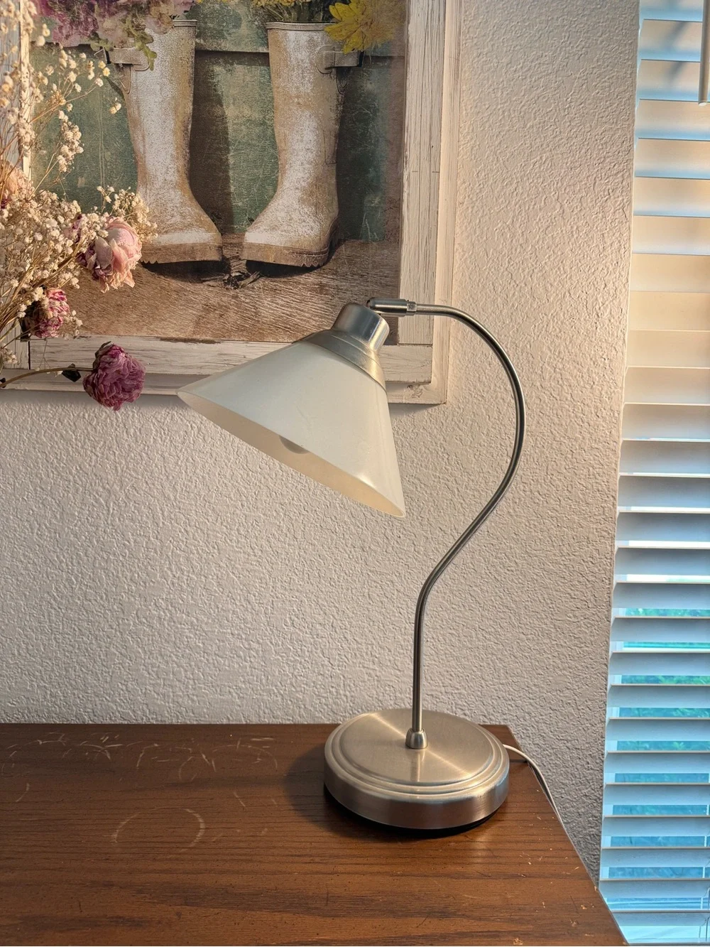 Vintage MCM IKEA Kroby Table Desk Lamp Milk Glass Brushed Nickle Finish